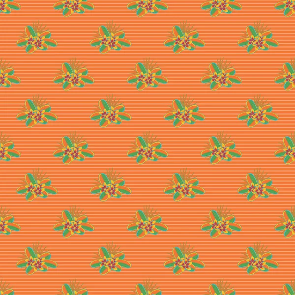 Nahtloses Muster Mit Niedlichen Blüten Orange Grün Und Gelb Schöne — Stockvektor
