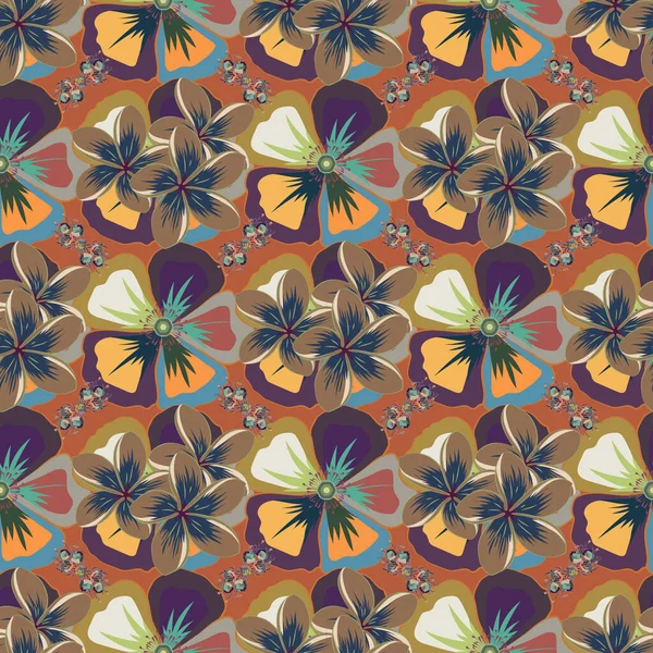 オレンジ色のシームレスな手描きベクトルの花のパターン — ストックベクタ