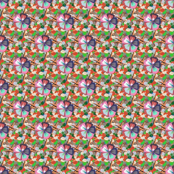 Raster Sømløs Baggrund Smukke Akvarel Blomster Violette Grønne Farver Lyse – Stock-vektor