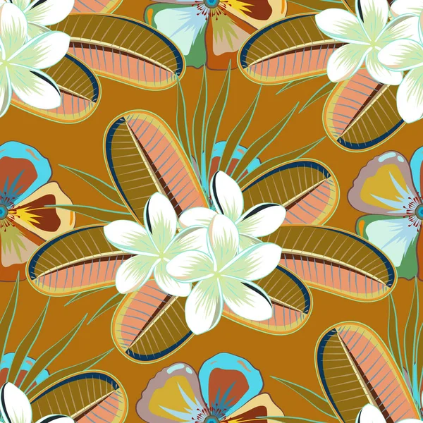 Fond Vectoriel Abstrait Motif Floral Sans Couture Avec Fleurs Plumeria — Image vectorielle