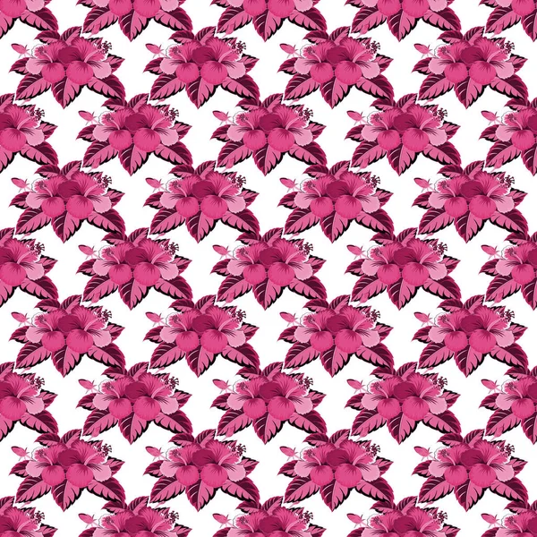 Fleurs Tropicales Feuilles Hibiscus Bourgeons Hibiscus Motif Floral Vectoriel Sans — Image vectorielle