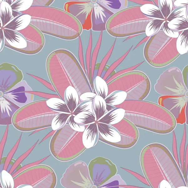 Vynikající Vzor Květin Plumerie Akvarel Bezešvný Vzor Kyticí Květin Modré — Stockový vektor