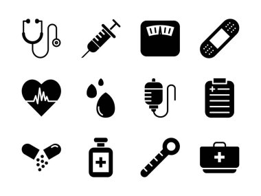 Kabartma şekilli tıbbi ikon seti. Her amaca uygun..