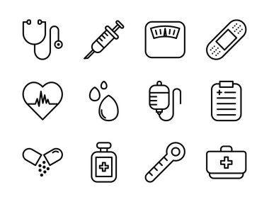 Ana hatlı tıbbi ikon seti. Her amaca uygun..