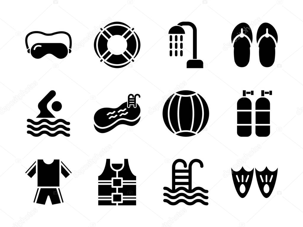 Swim icon set with glyph style. Suitable for any purpose.