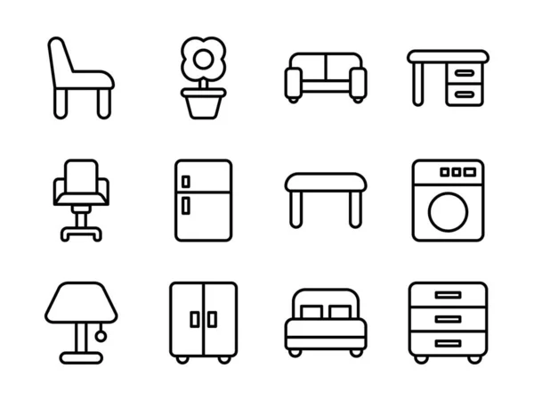 アウトラインスタイルで設定された家具アイコン どんな目的にも適しています — ストックベクタ