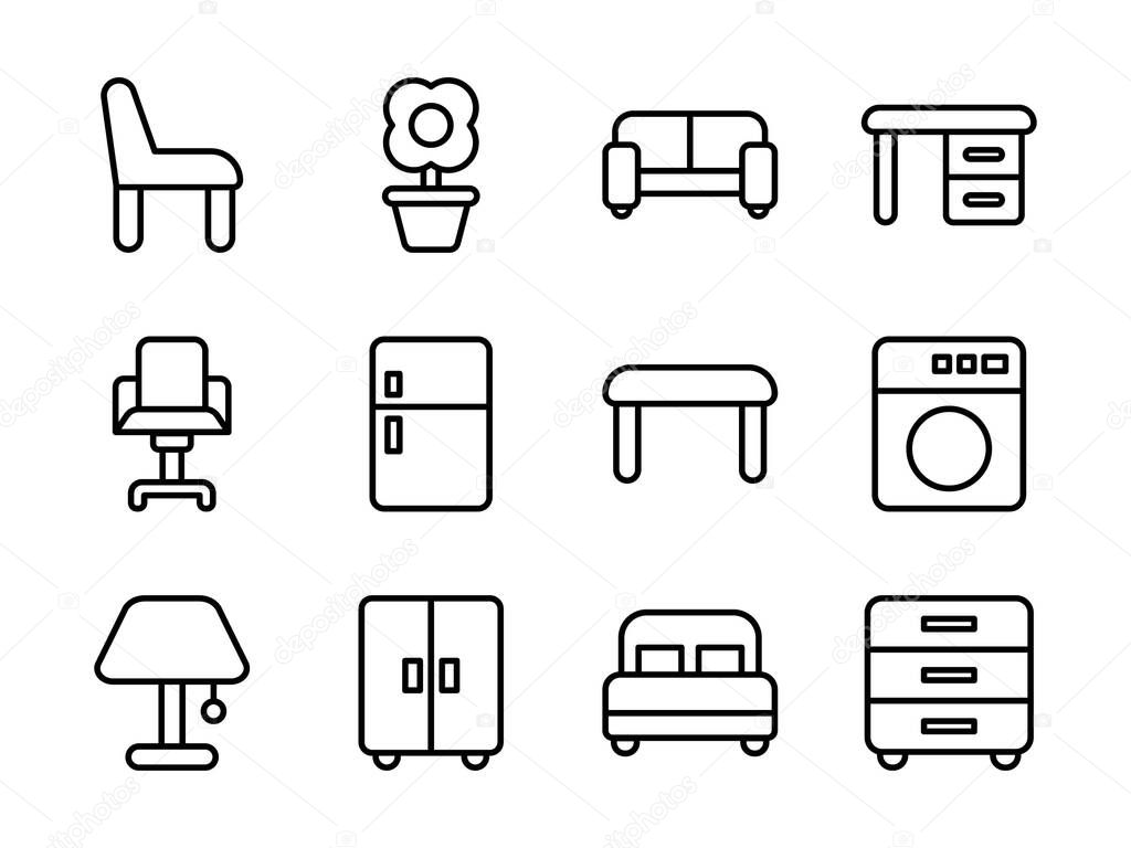 Furniture icon set with outline style. Suitable for any purpose.