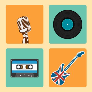 Retro müzik Icons Set vektör