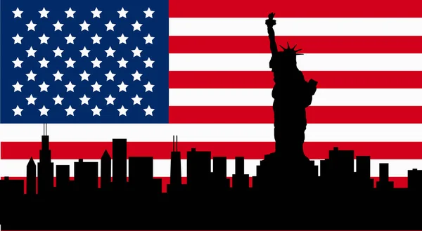 स्टॅच्यू ऑफ लिबर्टी ध्वजसह अमेरिकन डिझाइन — स्टॉक व्हेक्टर