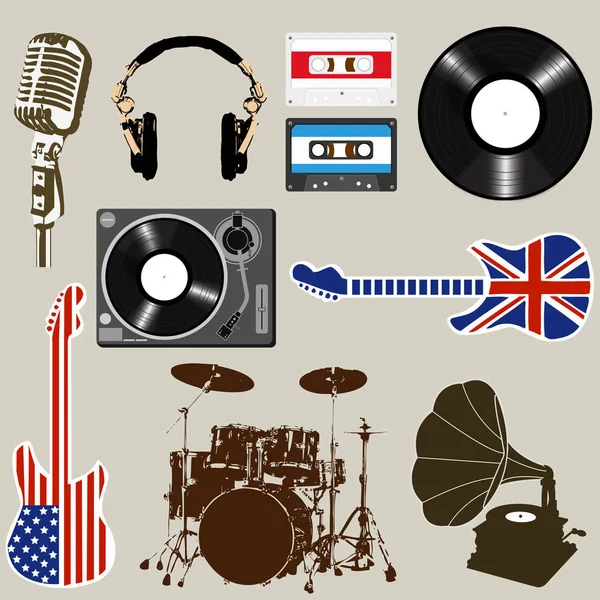 Conjunto de música y objetos de sonido — Archivo Imágenes Vectoriales