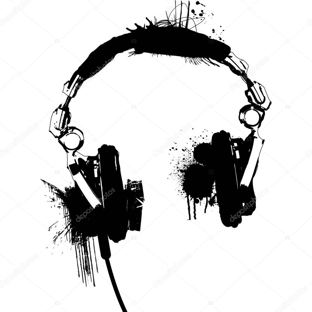 Headphones stencil Black and White vector