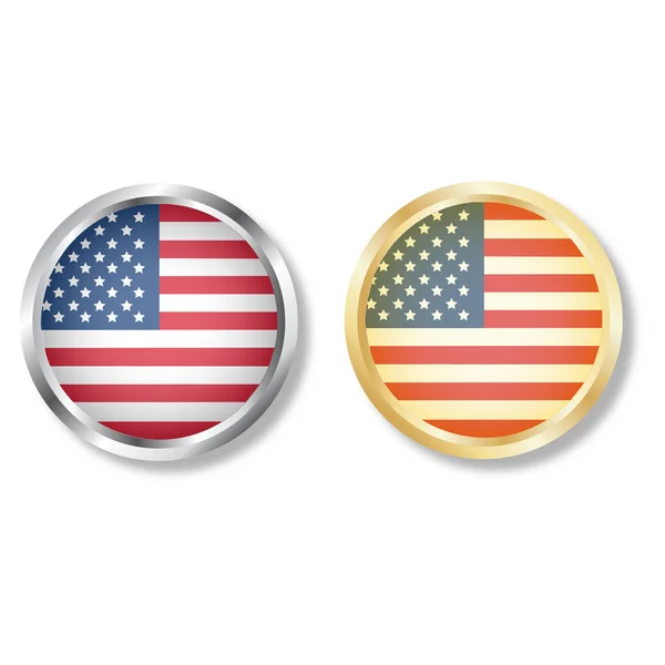 Pulsante Usa flag con vettore argento e oro — Vettoriale Stock