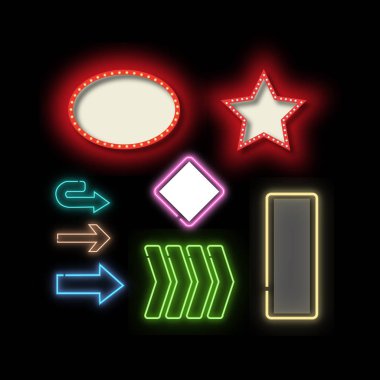 Retro çerçeveleri ve Neon ışıkları çerçeve ayarla