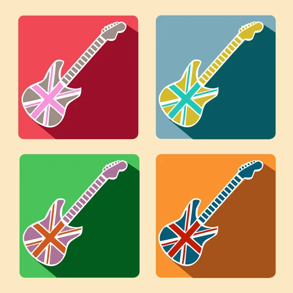 Guitare britannique icônes plates avec ombre longue — Image vectorielle