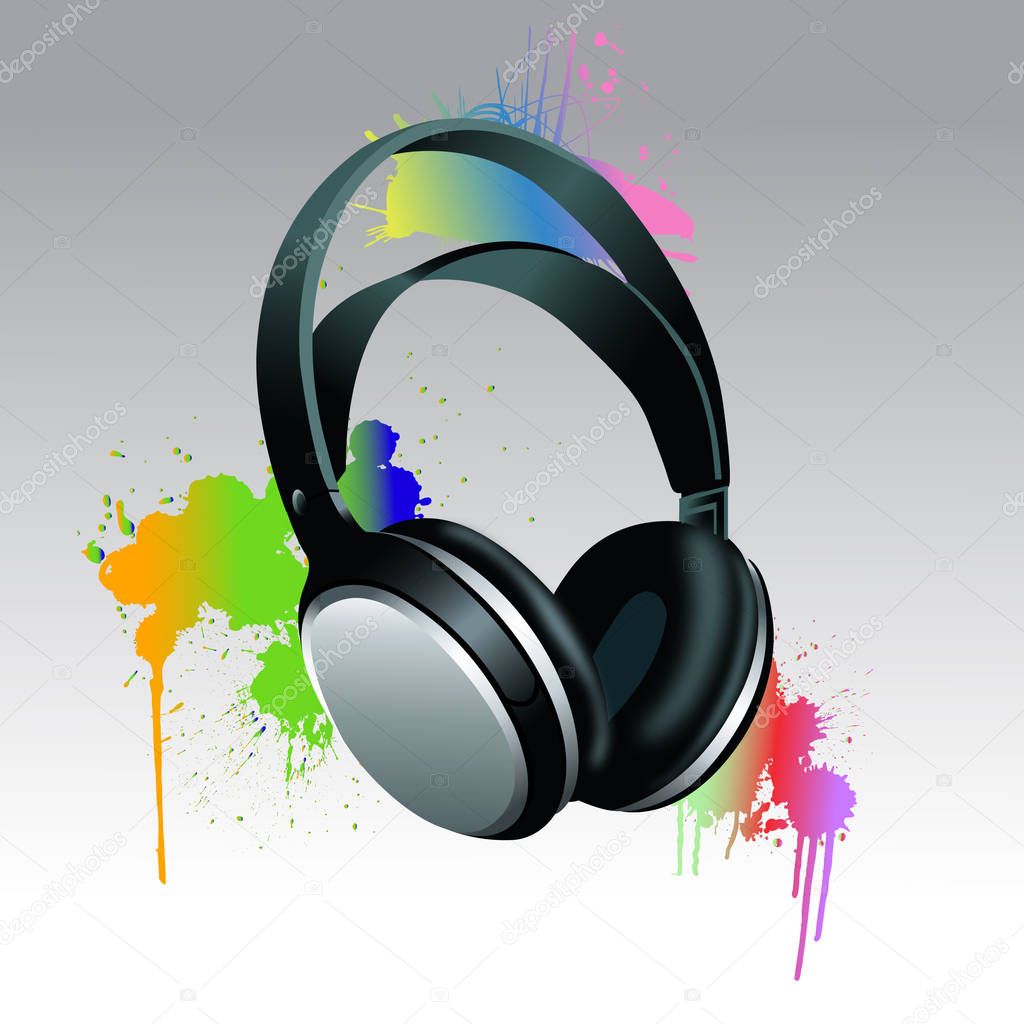 Headphones Brush paint with colorful splashes