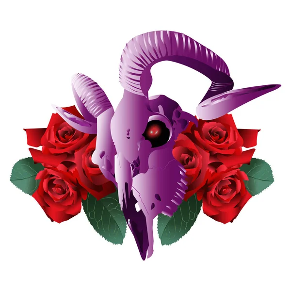 Crâne de chèvre Style moderne et roses — Image vectorielle