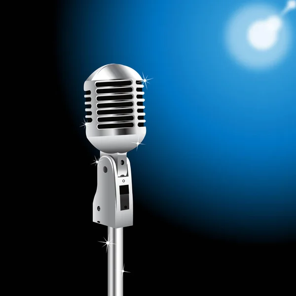 Microphone Rétro Sur Fond Blue Spotlight — Image vectorielle