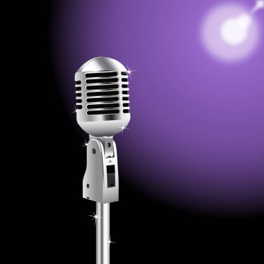 Retro mikrofon mor spot arka plan üzerinde