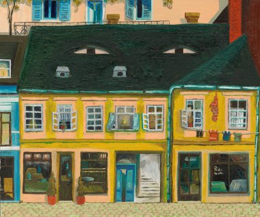 facade Paris oil painting. drawing by hand on the computer for painting. welcoming facade, picture of the facade