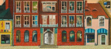 facade Paris oil painting. drawing by hand on the computer for painting. welcoming facade, picture of the facade
