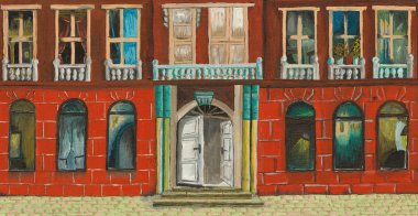 facade Paris oil painting. drawing by hand on the computer for painting. welcoming facade, picture of the facade