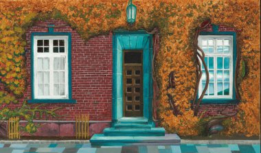 facade Paris oil painting. drawing by hand on the computer for painting. welcoming facade, picture of the facade