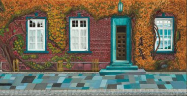 facade Paris oil painting. drawing by hand on the computer for painting. welcoming facade, picture of the facade