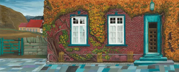 Fassade Paris Ölgemälde. Zeichnung von Hand am Computer zum Malen. einladende Fassade, Bild der Fassade — Stockfoto