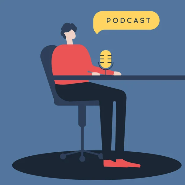 Ilustração Vetorial Podcast Macho Está Fazer Podcasts Vivo Apresentador Rádio —  Vetores de Stock
