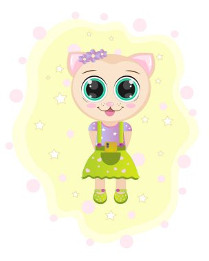 Şirin çizgi film kedisi kız. Vektör illüstrasyonu