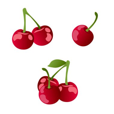 Kiraz. Ekşi kiraz. Beyaz arka planda yaprakları olan kirazlar. Beyaz üzerine ekşi kiraz. Kiraz seti.