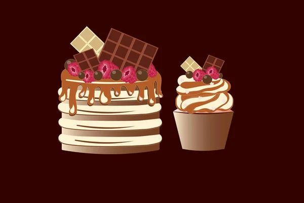 Gâteau Chocolat Muffin Chocolat Joyeux Gâteau Anniversaire — Image vectorielle