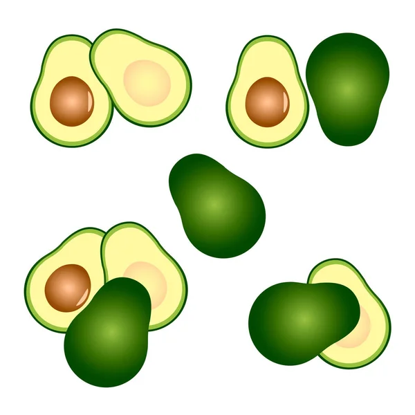 Avocado Ganze Und Halbe Frucht Gesunde Ernährung Veganes Gestaltungselement — Stockvektor