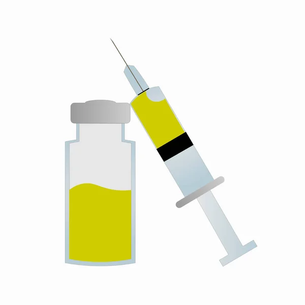Medizinflaschen Glas Und Spritze Injektionsnadel Auf Weißem Hintergrund Medikamentenflasche Ausrüstung — Stockvektor