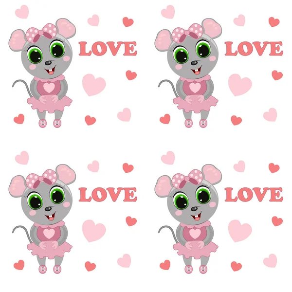 Pattern Cute Cartoon Mouse Vector Illustration Card — Stock Vector