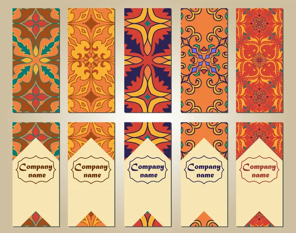 Conjunto vectorial de coloridos banners verticales para negocios e invitaciones. Portugués, Talavera, marroquí; árabe; ornamentos asiáticos — Vector de stock