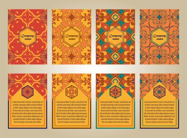 Vektör renkli broşür şablonları iş ve davet için ayarlayın. Portekizce, Fas; Arapça; Asya süsler