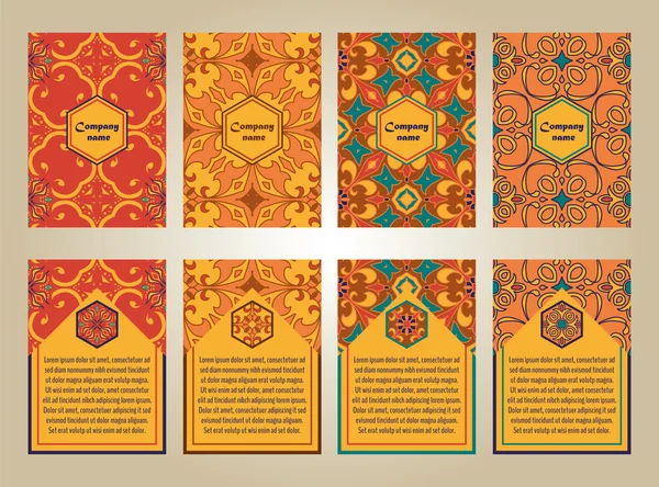 Wektor zestaw szablonów kolorowe broszury dla biznesu i zaproszenie. Portugalski, marokańskie; Arabski; Azjatycka ozdoby — Wektor stockowy