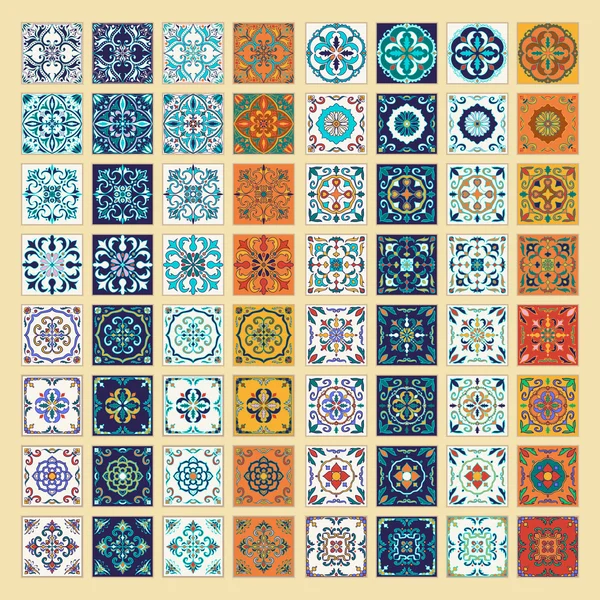 Vector set of Portuguese tiles. Beautiful colored patterns for design and fashion — Stock Vector