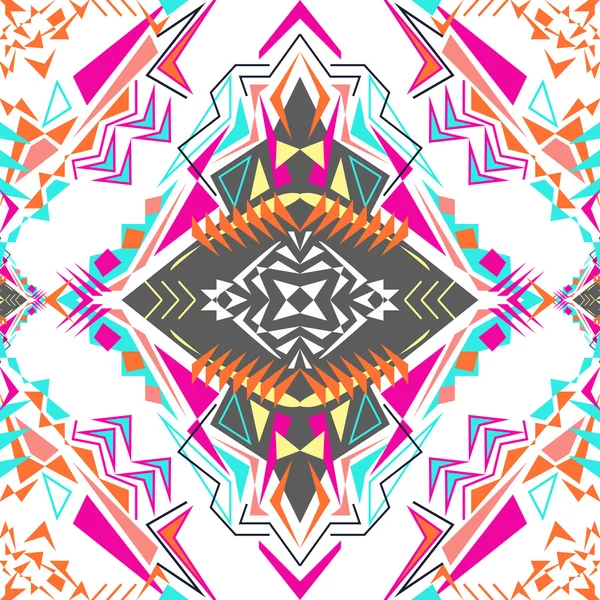 Textura sin costura vectorial. Patrón geométrico tribal. Tendencia electro boho color. Estilo ornamental azteca — Archivo Imágenes Vectoriales