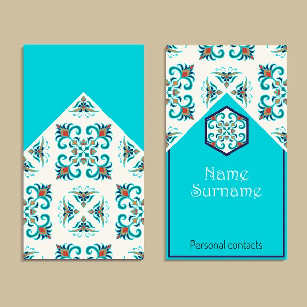 Vektor-Visitenkarten-Vorlage. portugiesisch, marokkanisch; azulejo; arabisch; asiatische Ornamente. — Stockvektor