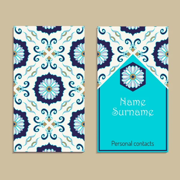 Plantilla de tarjeta de visita vectorial. Portugués, marroquí; Azulejo; árabe; ornamentos asiáticos . — Vector de stock