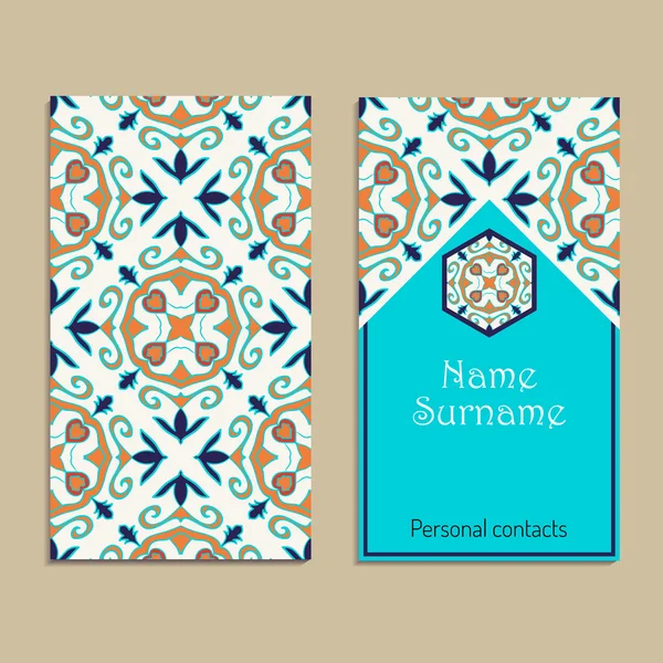 Modelo de cartão de visita vetorial. Português, Marroquino; Azulejo; Árabe; ornamentos asiáticos — Vetor de Stock