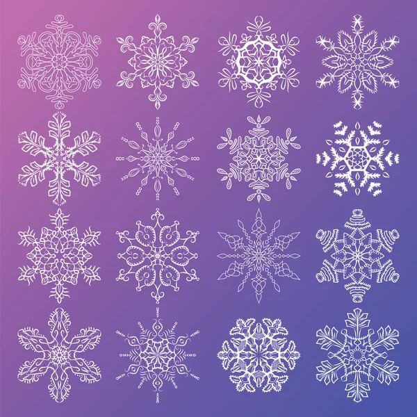 Ensemble vectoriel de flocons de neige stylisés. Collection d'éléments décoratifs isolés — Image vectorielle