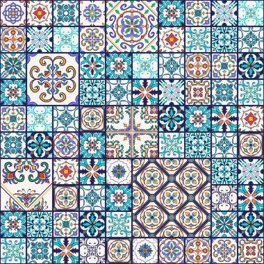 Vektör sorunsuz doku. Güzel mega patchwork desen tasarım ve moda dekoratif elemanları ile için