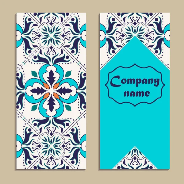 Conjunto vectorial de coloridos banners verticales para negocios e invitaciones. Portugués, Azulejo, marroquí; árabe; ornamentos asiáticos — Archivo Imágenes Vectoriales