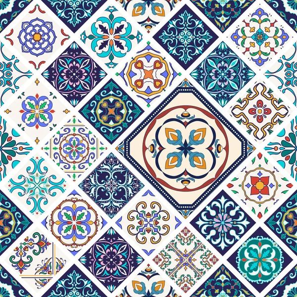 Vektör sorunsuz doku. Güzel mega patchwork desen tasarım ve moda rhombus dekoratif elemanları ile için