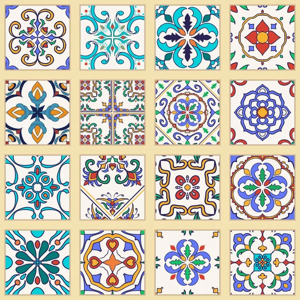 Vector set of Portuguese tiles. Collection of colored patterns for design and fashion — Stock Vector