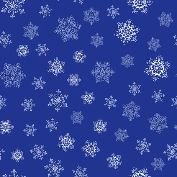 Textura sin costura vectorial. Patrón con copos de nieve decorativos estilizados — Vector de stock