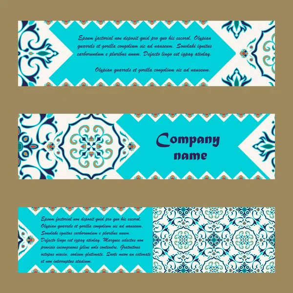 Vector uppsättning färgglada horisontal banners för affärs- och inbjudan. Portugisiska, Azulejo, marockansk; Arabiska; Asiatiska ornament — Stock vektor